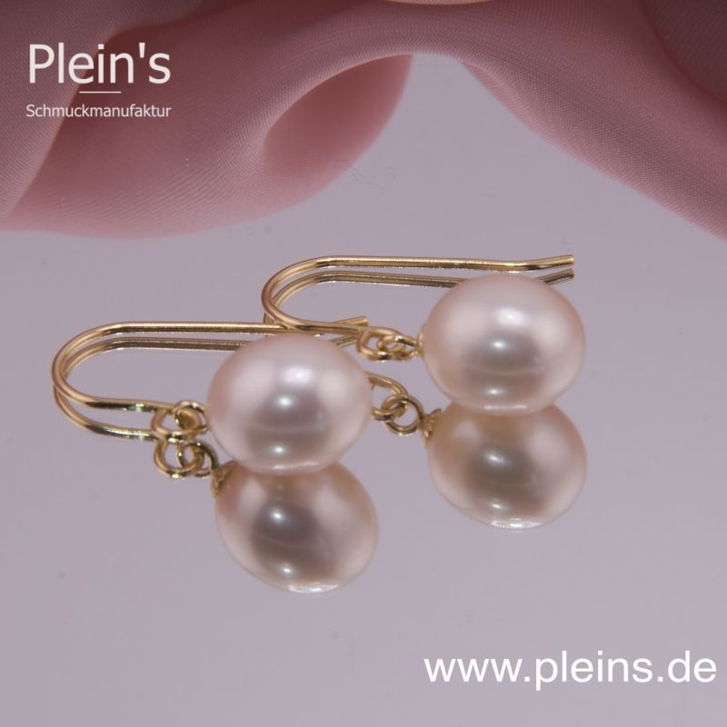 Weiße Perlen Ohrringe , 585 Gelbgold